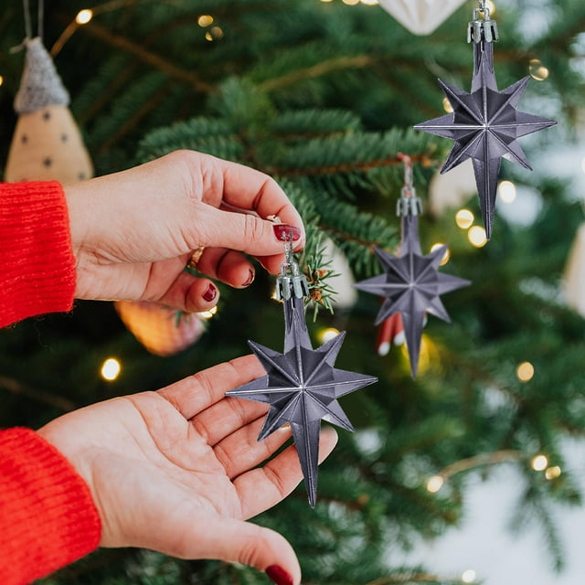 Adornos para árbol de Navidad | Paquete de 12 estrellas de plástico para colgar, ideales para decorar el árbol de Navidad, el hogar y fiestas. Colgantes festivos para uso interior y exterior.