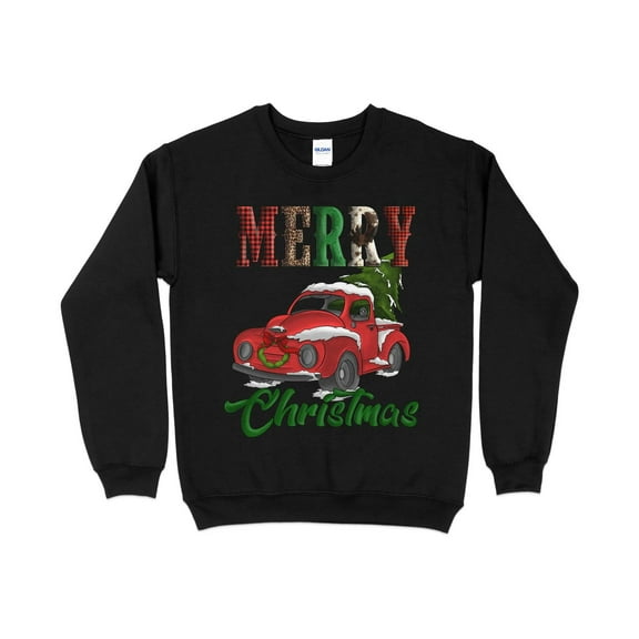 Merry Christmas Red Truck Cow Leopard Buffalo Print Sweatshirt, Christmas Sweater