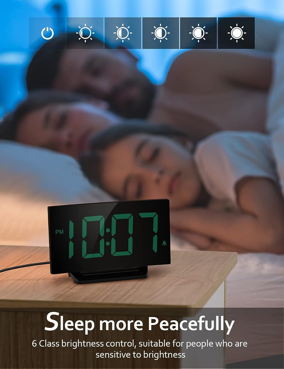 Mpow Alarm Clock for Bedrooms Kids, Large Numbers, Easy to Read & Set Digital Clock Curved Design, 6 Levels Brightness, 3 Alarm Tones & 2 Volume, 9min Snooze, Battery Backup, 12/24H