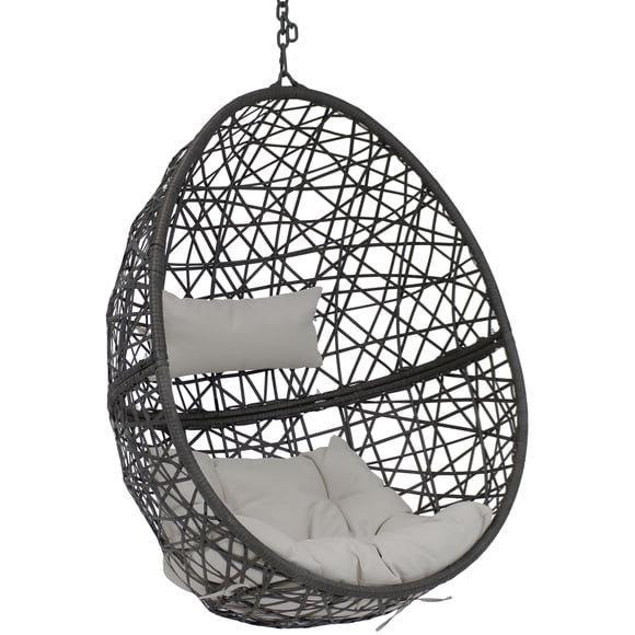 Sunnydaze Chaise Oeuf Suspendue de Patio en Résine Osier Caroline pour l'Extérieur avec Coussins - Gris - 2 Pcs