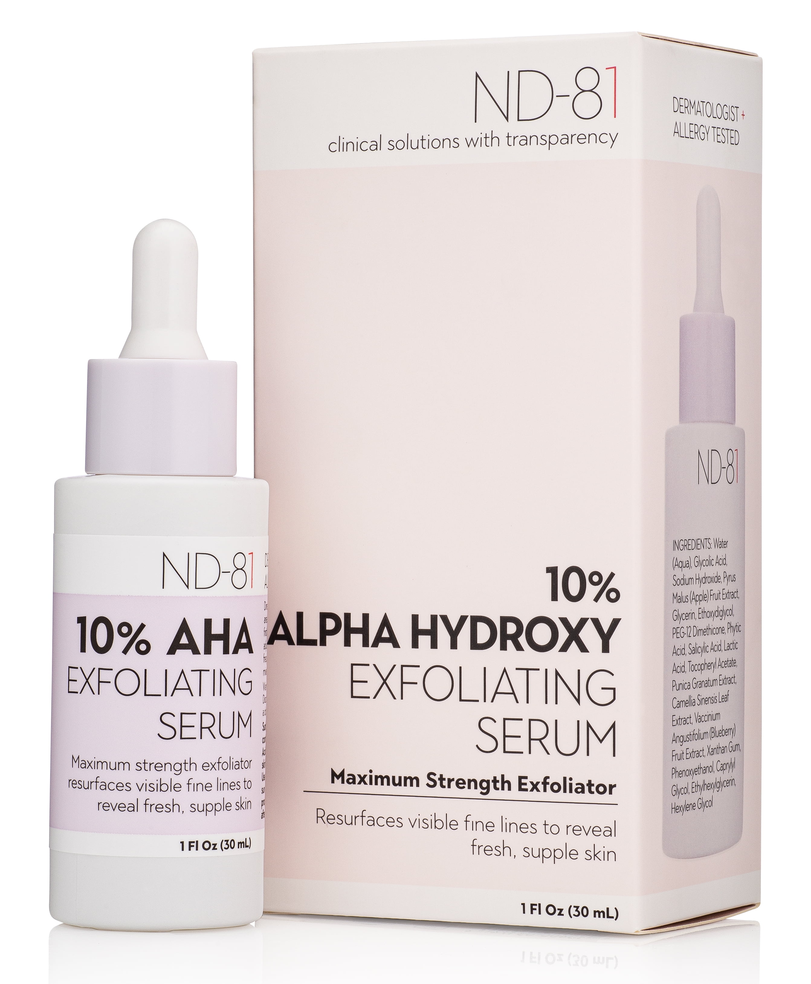 ND81 10 Alpha Hydroxy Acid Serum. Exfoliating Formula with Glycolic