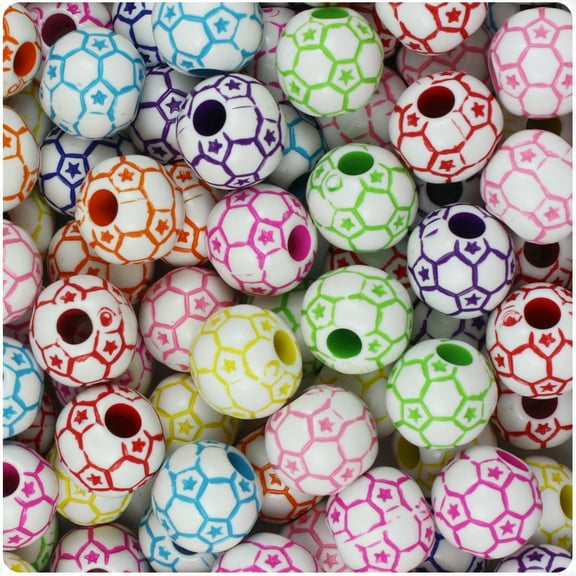 BeadTin Mixed Colors 12mm Soccer Ball Pony Beads (48pcs)