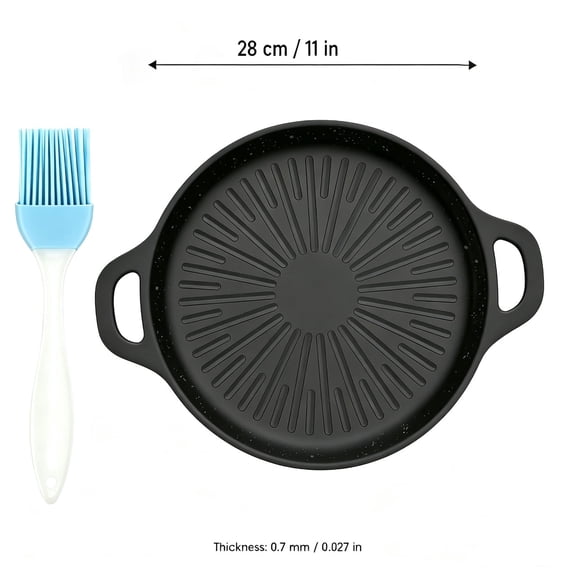 Non Stick Frying Pan With Oil Brush, BBQ Griddle Pan With Even Heat, Oil Drain Groove & Double Handles, Multi-functional Non-stick Pan, Easy Clean