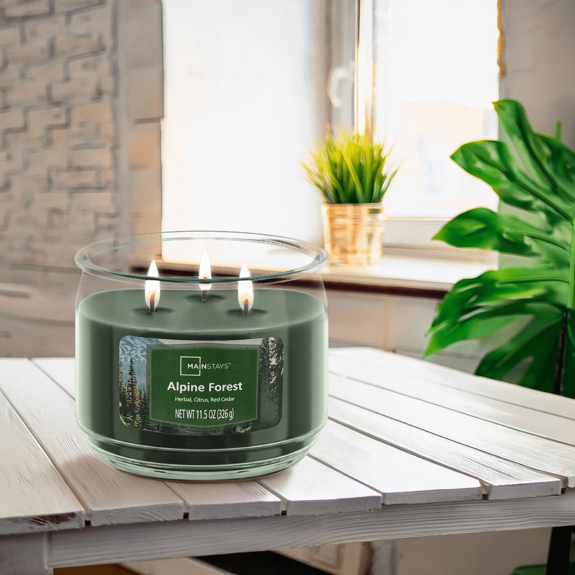 Mainstays 3-Wick Scented Glass Jar Candle, Alpine Forest, 11.5oz.