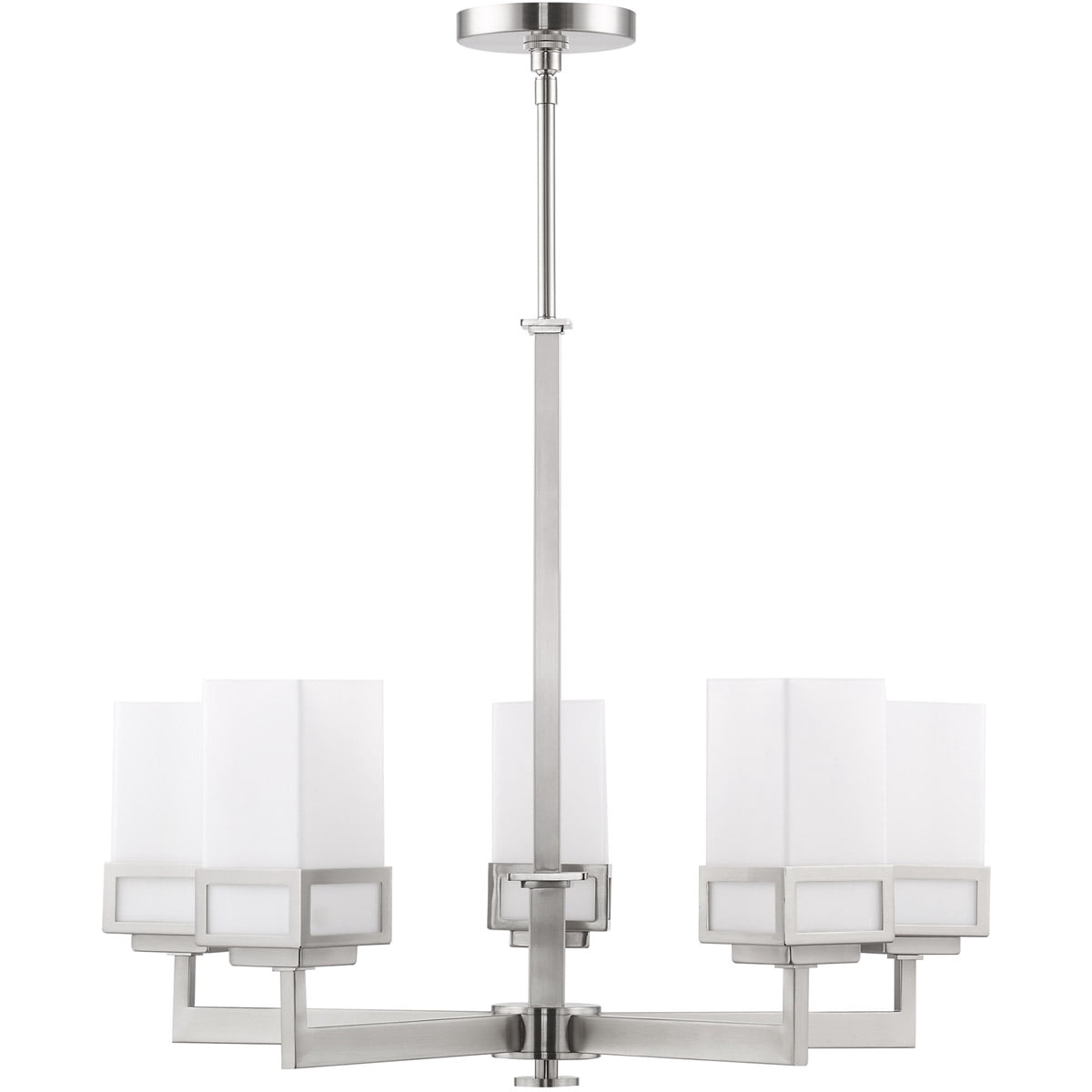 5 Light Brushed Nickel Chandelier with Hand Blown Satin Opal White Glass Shade