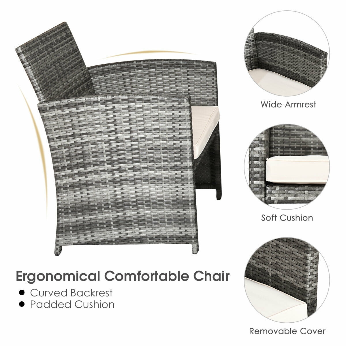 Costway 4PCS Rattan Patio Furniture Set Garden  Sofa Cushioned Seat Mix Gray Wicker