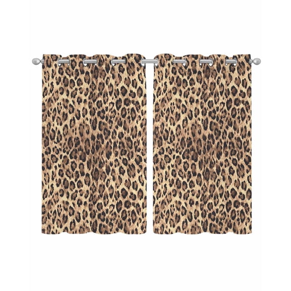 Leopard Printed Sheer Curtains 45 Inch Length 2 Panels Set for Living Room/Bedroom, Modern Animals Textured Brown Kitchen Curtains Grommet Semi-Sheer Curtains Drapes Voile Window Treatments 42"x45"x2