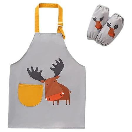 

Kids Apron with Pocket Waterproof Boys Girls Adjustable Painting Baking Cooking Painting Apron Deer