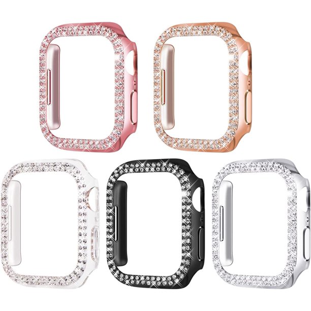 45mm Case Compatible with Apple Watch 8 & 7 Case, Bling Cover Diamond Bumper Protective Case Replacement for Apple Watch Series 8 Series 7 45mm (5 Packs, Rose Gold/Pink/Black/Silver/Clear