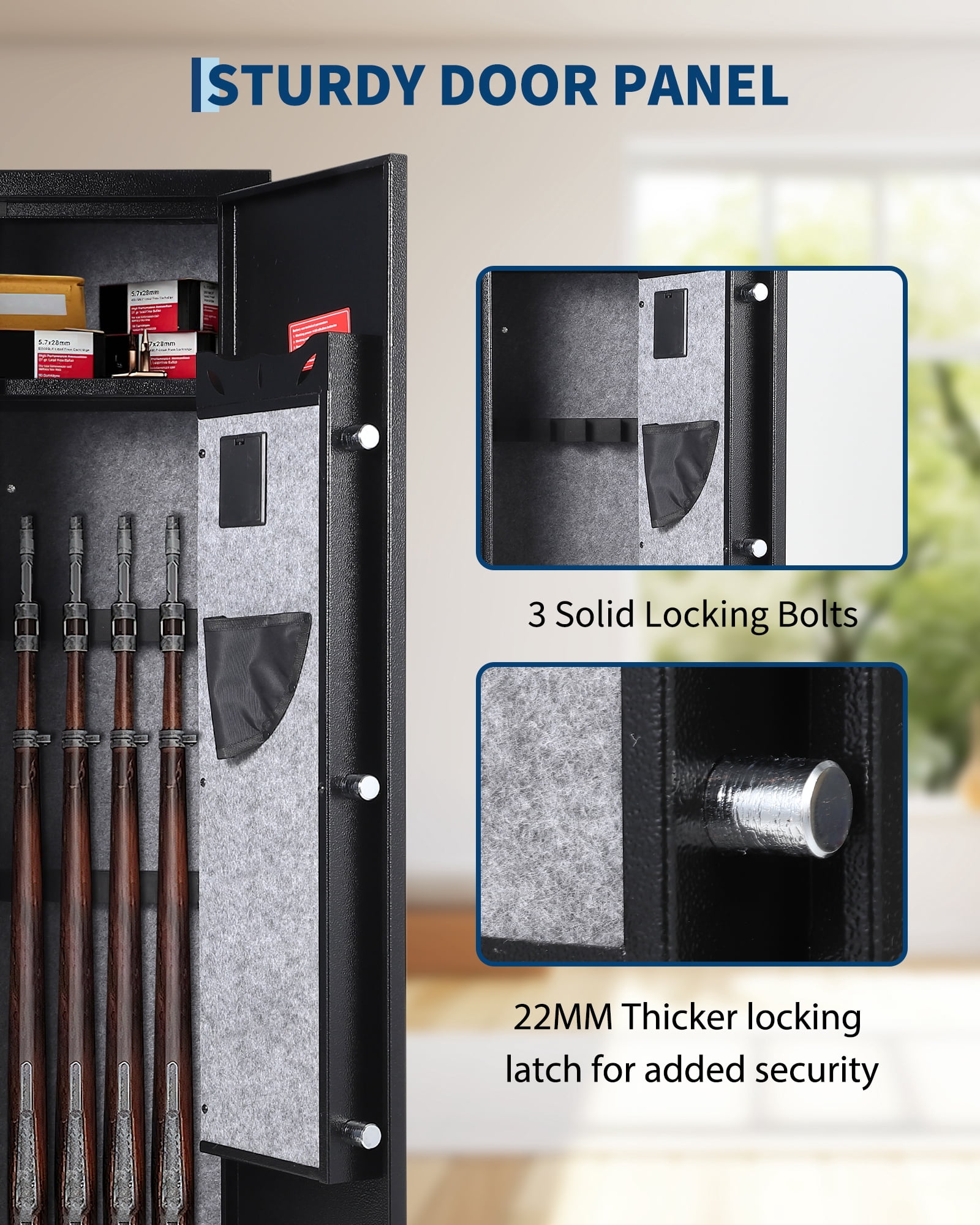 Heavy Duty Tool Storage Cabinet - 8-Rifle Capacity with Adjustable Shelves and Locking Drawer - Digital Safe for Rifles & Pistols - Secure Large Firearm Organizer for Home - Color: Black