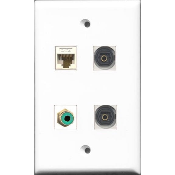 RiteAV 1 Port RCA Green 2 Port Toslink and 1 Port Cat6 Ethernet White Wall Plate