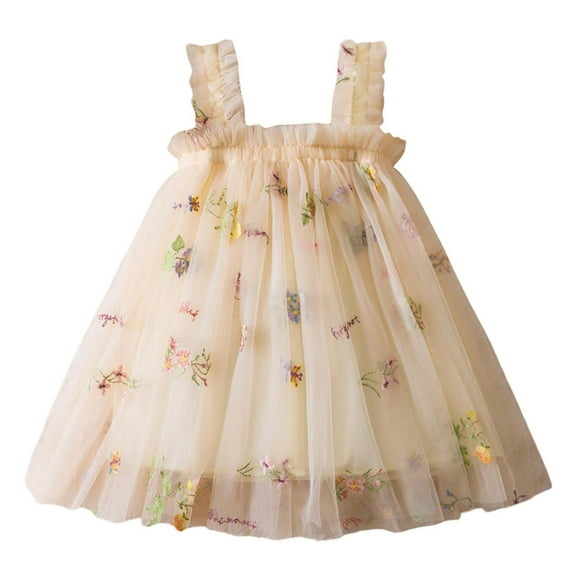 RUTAYY Toddler Girls Dress Sleeveless Embroider Princess Dress Dance Party Floral Clothes fashion Dresses, Light Yellow, 2-3 Years