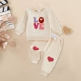 thumbnail image 2 of mgoYE Baby Girl Valentines Day Outfit My First Valentine Romper Onesie Hearts Print Pants Newborn Clothes Set 2PC(Beige,12-18 Months), 2 of 6