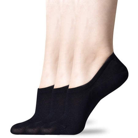 

No Show Socks for Women Cotton Invisible Socks Non Slip Flat Boat Line Socks Black 3 Pairs -Black