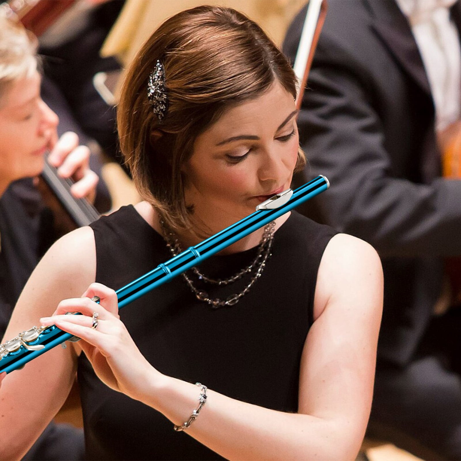 POGOLAB Blue Flutes, Closed Hole C 16 Keys Flute Instrument, Student Flute for Beginner Advanced Player with Flute Cleaning Kit, Carry Bag, Stand, Strap, Probe Rod, Gloves