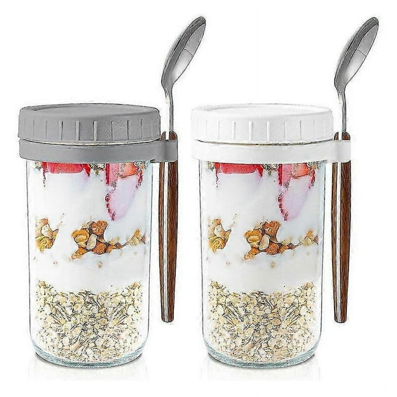 Overnight Oats Containers With Lids And Spoons: 24 Oz Mason Jars For Overnight Oats -2pcs Glass Food Storage Containers