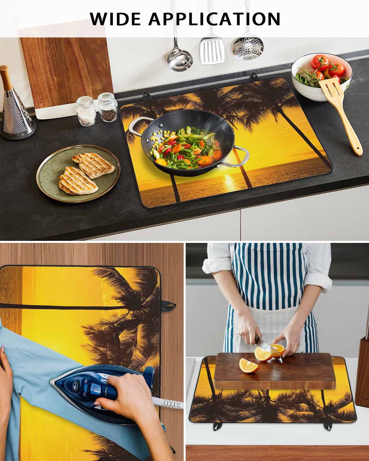 Large Induction Cooktop Protector Mat Coastal Coconut Tree Stove Top Covers for Electric Stove, Ocean Beach Palm Sea Brown Decorative Stove Burner Cover Mats, Glass Top Stove Cover