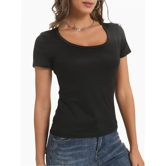 Women's T Shirts Short Sleeve Scoop Neck Basic Going Out Tops Fashion Slim Fit Tee
