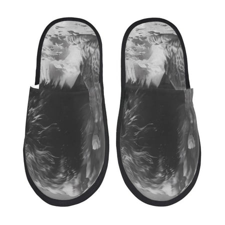 Balery Heroic Lion Encounter Slient Indoor Furry Fleece Comfort House Shoes Soft Non-Slip Home Shoes Cotton slippers House Slippers-- Medium
