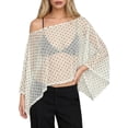 thumbnail image 2 of Women's Polka Dot Sheer Mesh Asymmetrical Off Shoulder Top Color S, 2 of 9