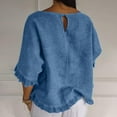 thumbnail image 4 of hotojiny 3/4 Length Sleeve Tops for Women Cotton Linen Trendy Ruffle Hem Shirts Lounge Loose Crewneck Blouse, 4 of 6
