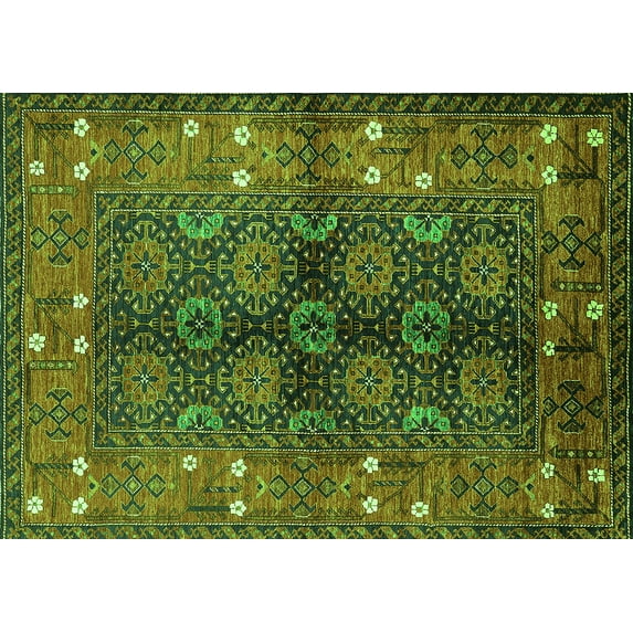 Ahgly Company Indoor Rectangle Oriental Green Industrial Area Rugs, 2' x 5'