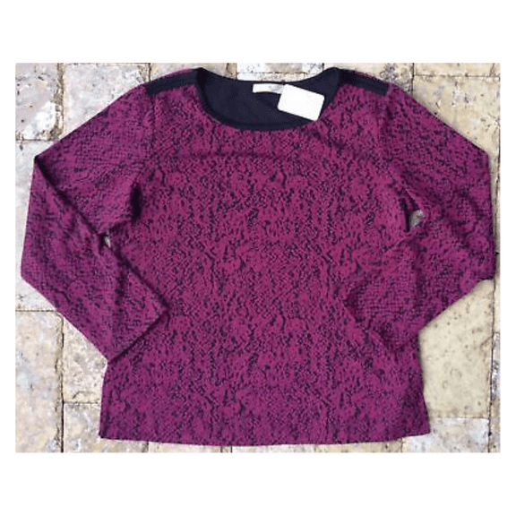 Natori Knit Jacquard Top in Red, size Medium