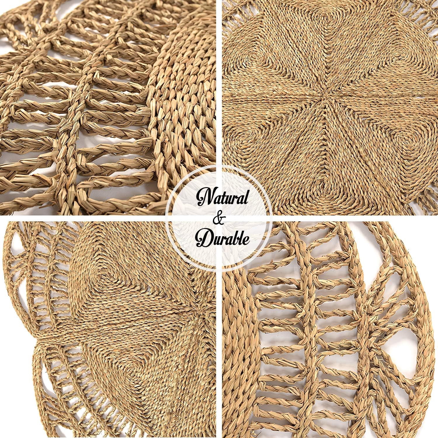 Boho Large Area Rug 4 ft Round Seagrass Handwoven Natural Fiber Rug for Living Room Bedroom Kitchen Soft Woven Rug Home Decor
