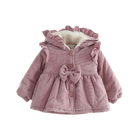 

Tagold Fall Savings Clearance Winter Coats for Autumn Winter Baby Girls Bow Decoration Hooded Corduroy Warm Cotton Coat