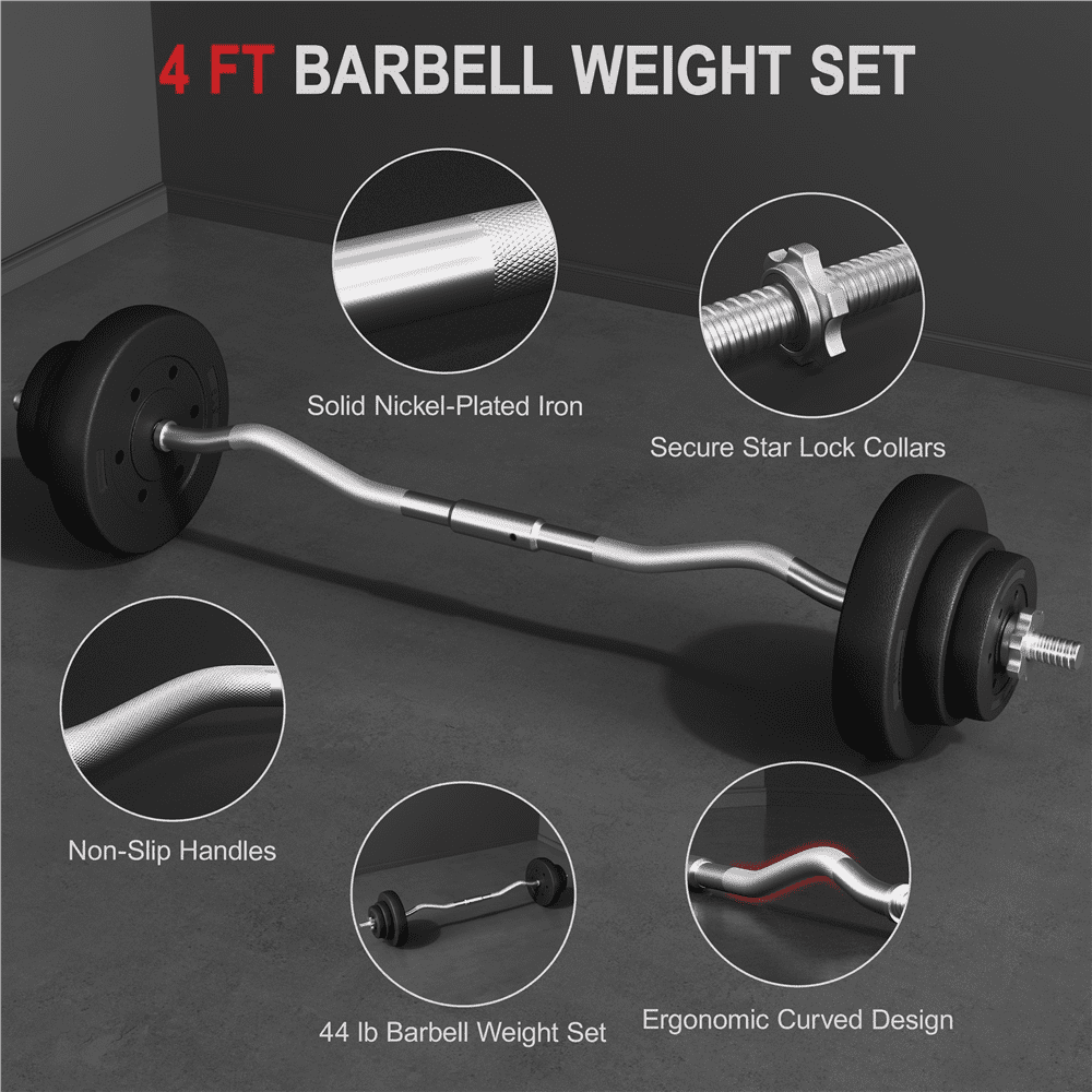 Alden Design 44 lb Barbell Weight Set with Plates and Star Locks, Black