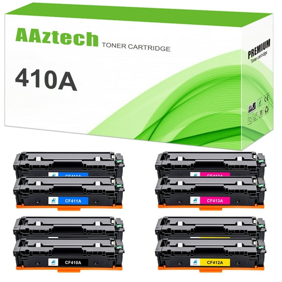 A Aztech 8-Pack Compatible Toner Cartridge for HP 410A CF410A CF411A CF412A CF413A Work with LaserJet Pro M452nw MFP M477fdw M477fdn M377dw M477fnw Printer (2*Black,2*Cyan,2*Magenta,2*Yellow)