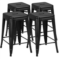 SLSRFD 24 Inch Metal Bar Stools Set of 4, Stackable Counter Height Bar Chairs with Footrest, Industrial Backless Kitchen Stools for Indoor Outdoor Use, Black