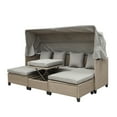 thumbnail image 5 of Outdoor Sectional Patio Daybed with Retractable Canopy, Wicker Rattan Patio Sofa Bed with Cushions and Lifting Table, Sunbed Patio Conversation Sets 4 Pieces for Backyard Porch Lawn, Brown, 5 of 11