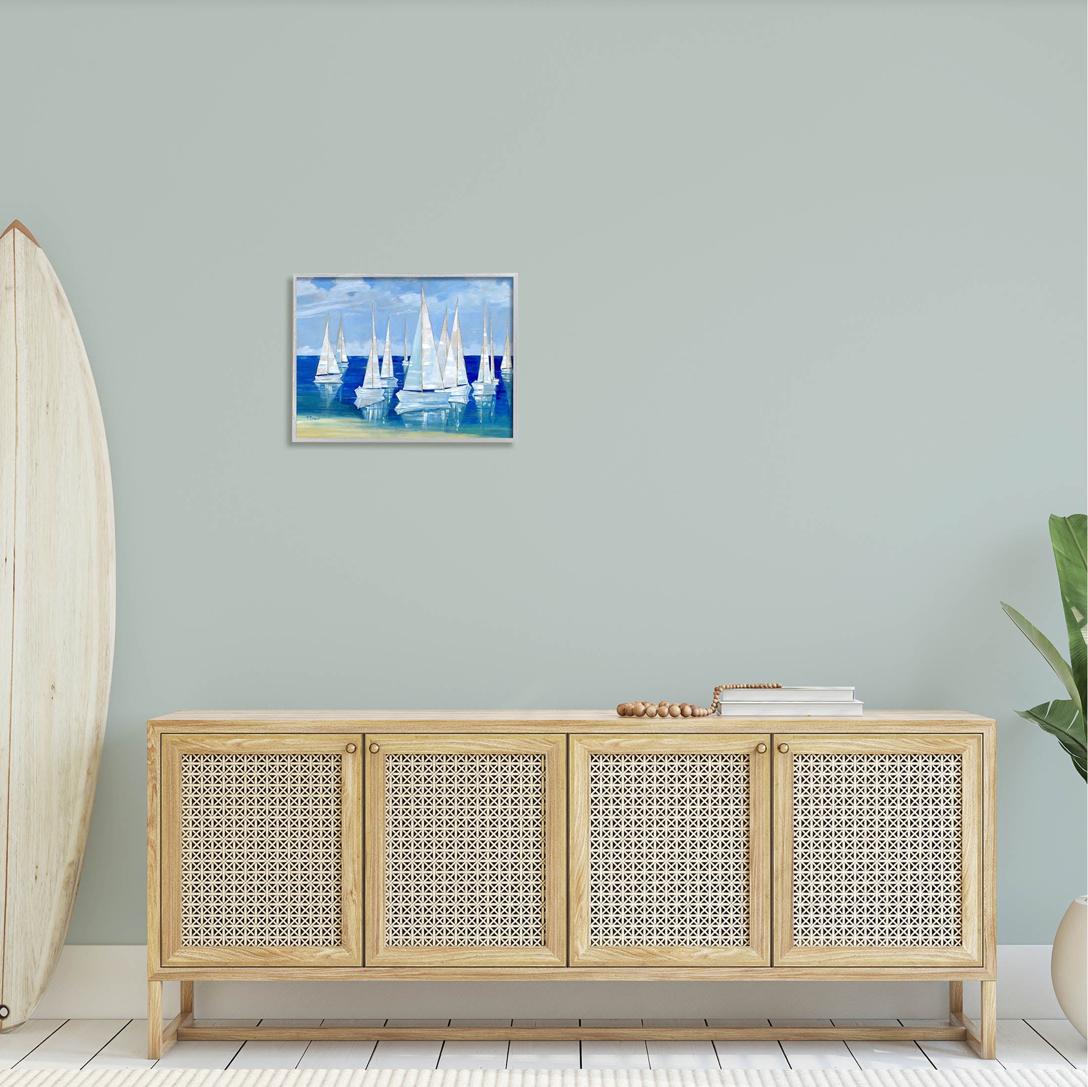 Stupell Industries Blanco Beach Sailboats Reflecting Coast Painting Gray Framed Art Print Wall Art, Design by Paul Brent