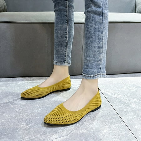 

Aayomet Womens Shoes Casual Dude Ladies Fashion Solid Color Breathable Knitting Pointed Shallow Flat Casual Shoes Yellow 8