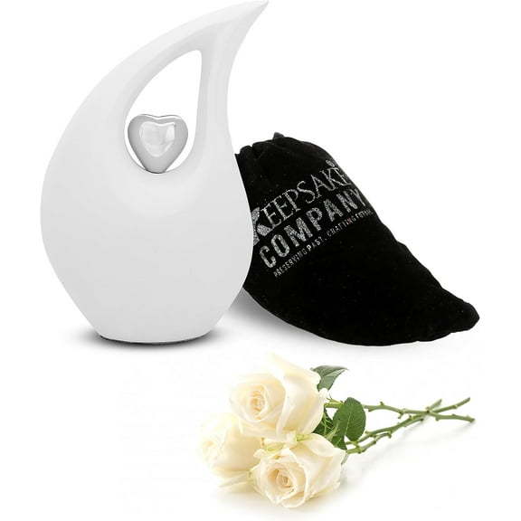Keepsake Company Urn for Human Ashes, White Aluminum Heart Shape, 6 Inch