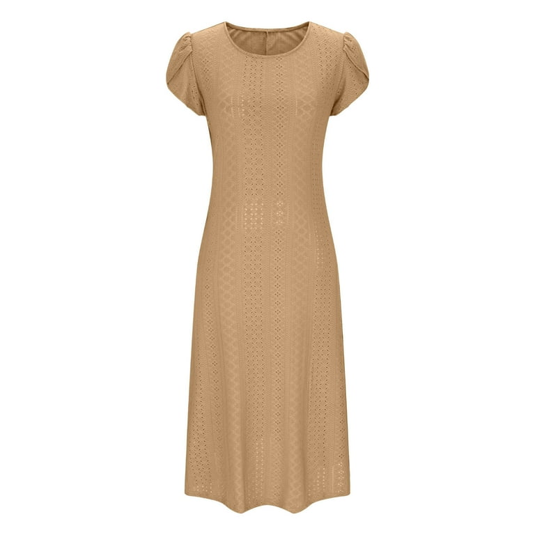 Scyoekwg Dresses for Women Summer Trendy Pleated Short Sleeve Dress Loose Round Neck Hollow Out Eyelet Lace Dresses (Khaki,XL) - Walmart.com Scyoekwg Dresses for Women Summer Trendy Pleated Short Sleeve Dress Loose Round Neck Hollow Out Eyelet Lace Dresses (Khaki,XL) - Walmart.com