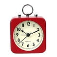 thumbnail image 1 of Reloj despertador con caja metálica cuadrada, pequeño, funciona con pilas y sin tictac., 1 of 4