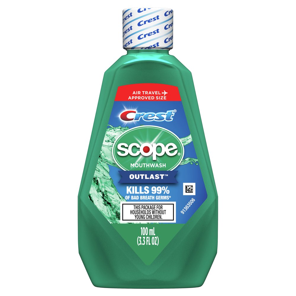 Crest Scope Outlast Travel Size Mouthwash, Mint, 3.3 fl oz Walmart