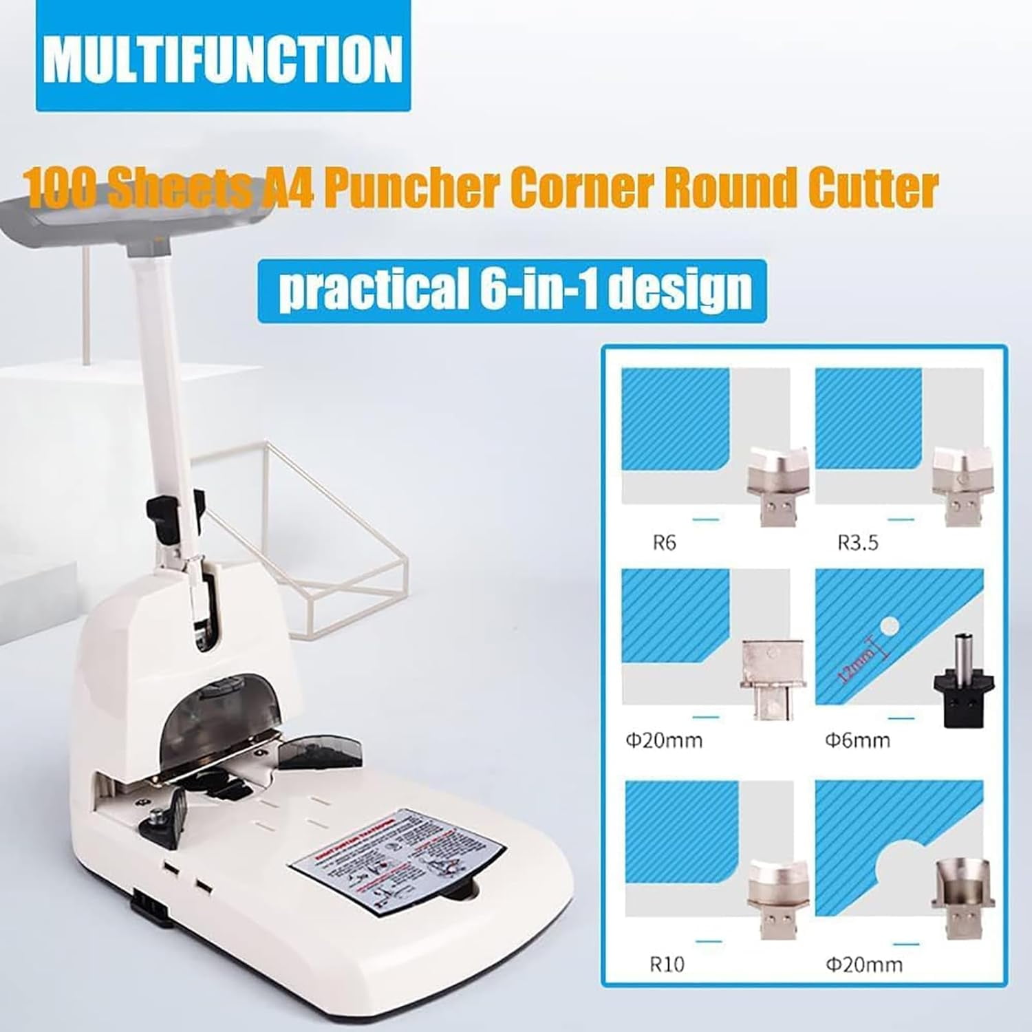 Corner Rounder Cutter Machine, Corner Rounder Cutter, Multifunction Corner Rounder Cutter Machine with 6 Mold, Number of Punched/Cut Corner Sheets: 100 Sheets Capacity, for Paper Crafts, Laminating