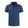 thumbnail image 3 of VBTAPA Men's Linen Shirts Stylish Casual Button Down Short Sleeve Shirt Beach Wedding Dress Shirtss Summer Resort Wear Lightning Sales Dark Blue M, 3 of 5