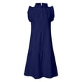 thumbnail image 5 of Robe Gâteau Décontractée à Col Uni à Manches Courtes, Jupe Évasée Plissée, Été, Décontractée, Ample, Taille Élastique, 5 of 5