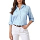 thumbnail image 2 of CAMISAS CASUAL CON BOTONES INSPIRE CHIC PARA MUJER, BLUSA DE MANGA LARGA CON COLLAR Y ROLLO, TAMAÑO L, AZUL CLARO, 2 of 6
