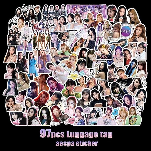 97 Pcs/ Set 2022 aespa New Album Stickers Luggage Thermal Cup Tablet Stickers aespa Cartoon Cute PVC Stickers - -