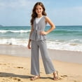 thumbnail image 6 of Amidoa Girls Summer Outfit Sets 2 Piece T-Shirt Tank Top and Casual Pants Set Kids Clothing Sets Black Size 14, 6 of 6