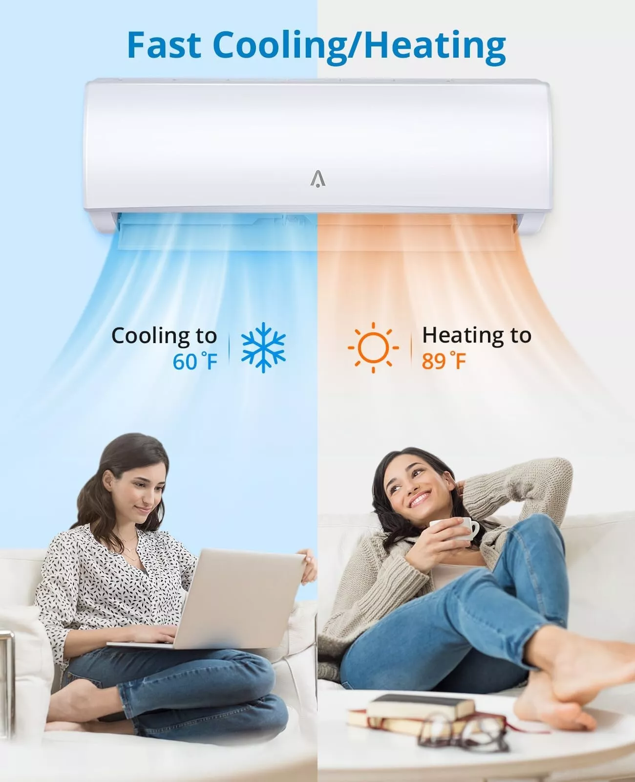 WhizMax 12000Btus Air Conditioner Ductless Mini Split Heat Pump 19 SEER2 AC 230V 1 Ton With Smart Control