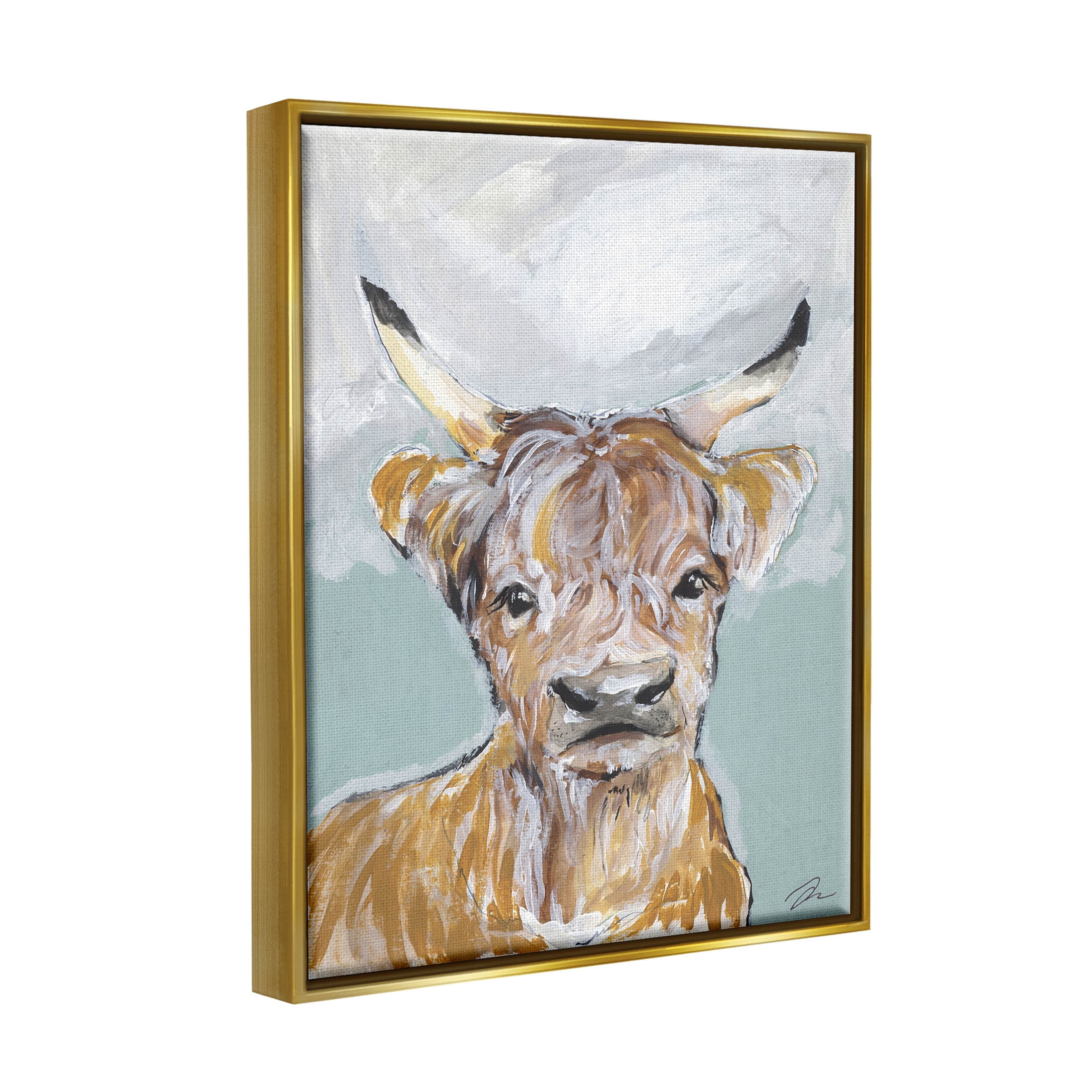 Stupell Industries Rural Farm Cattle Brushed Painting Painting Metallic Gold Floating Framed Canvas Print Wall Art, Design by Jessica Mingo