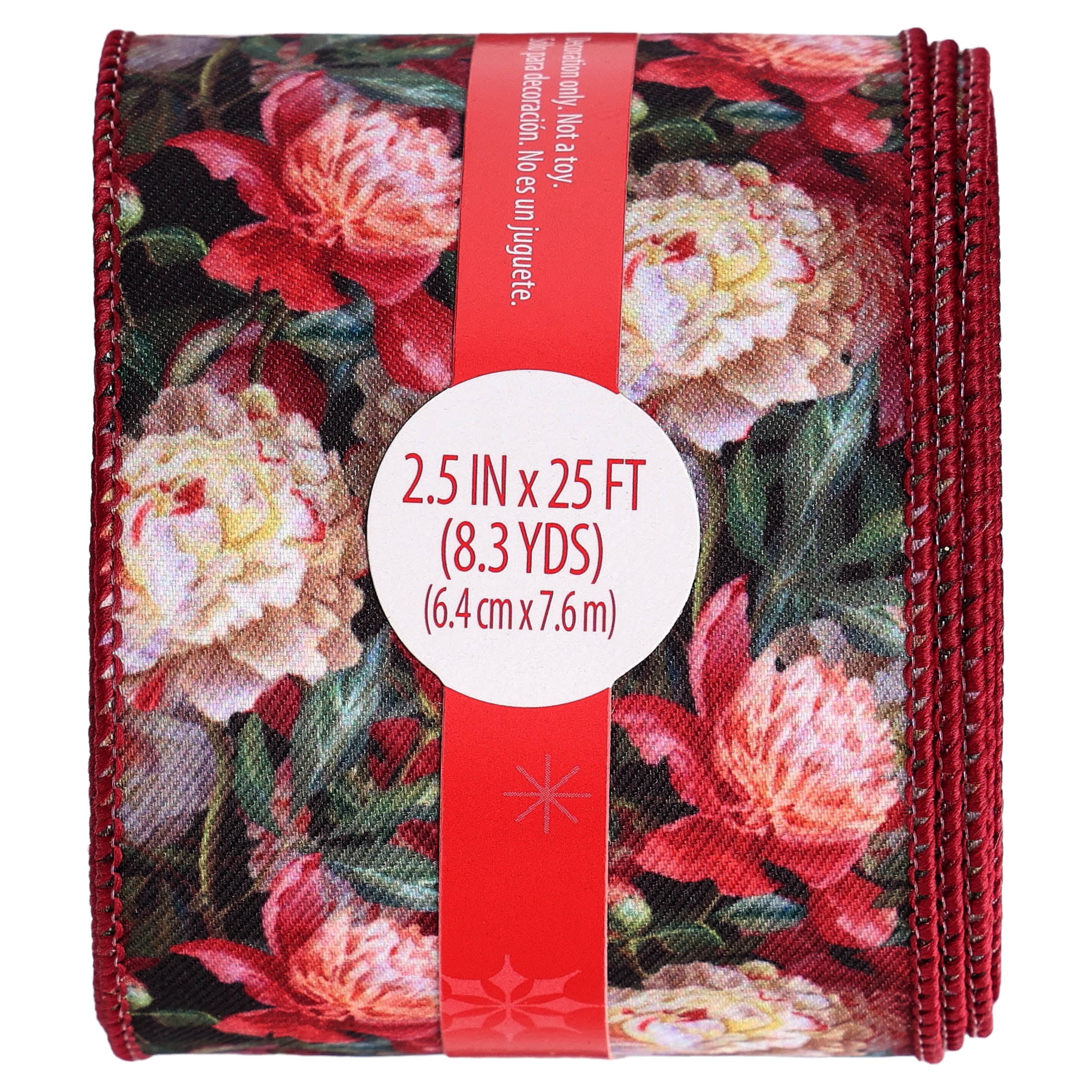 Multicolor Floral Pattern Christmas Ribbon, 2.5" x 25', by Holiday Time