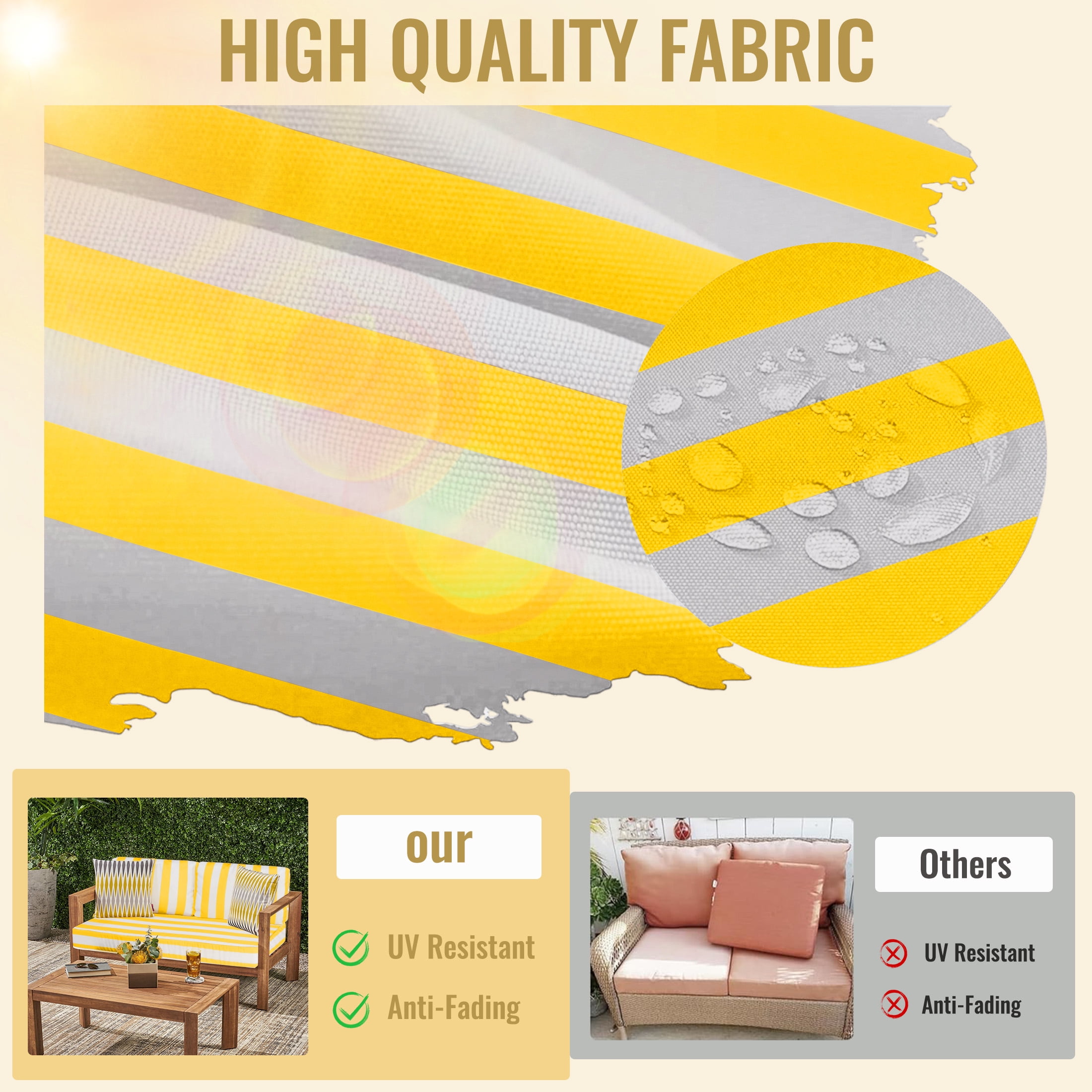 Geemuslly 48 x 24 Outdoor Loveseat Cushion Set, Waterproof & Fade-Resistant Patio Replacement Cushions for Sofa, Bench, or Swing – Thick Seat & Backrest Support,Bright Yellow & White Stripes