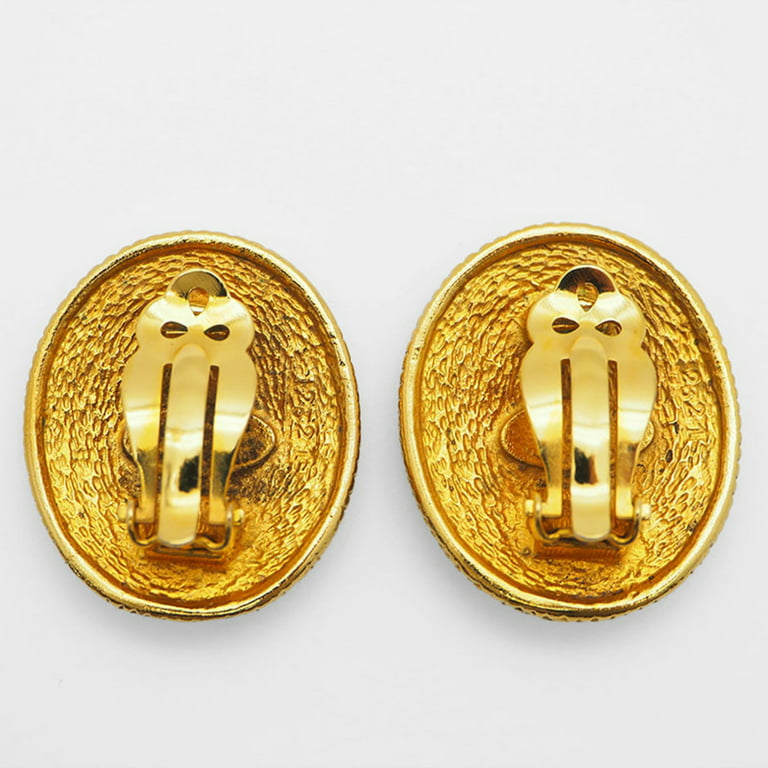Pre-Owned CHANEL Vintage Angel Earrings Gold Oval (Good) 